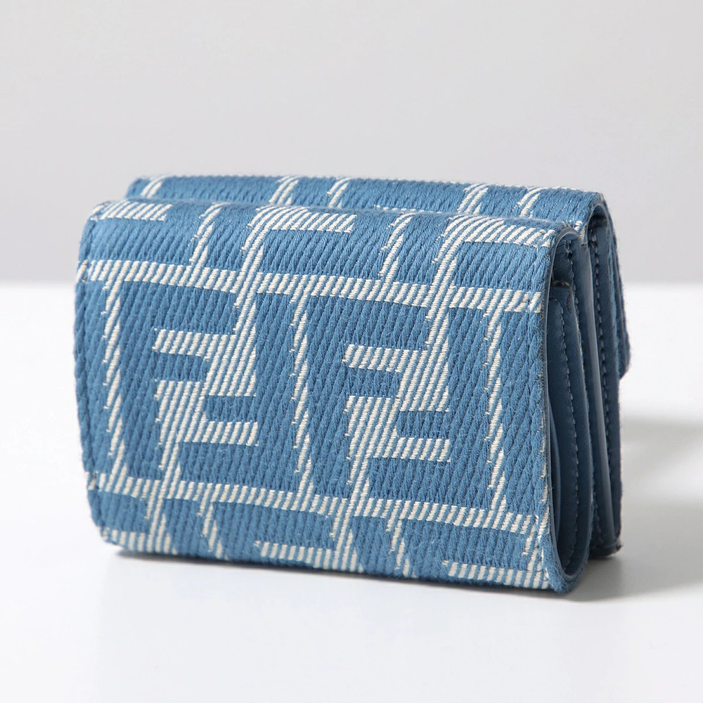 Fendi Baguette Tri fold Wallet AUNJ Denim FF WHITE BLUEBLUE